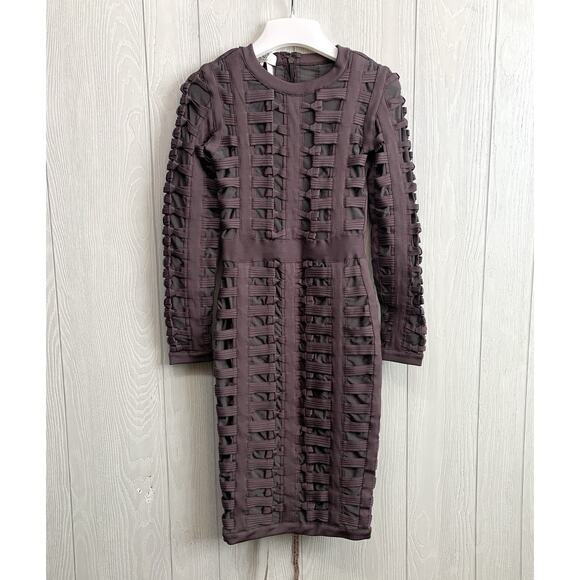 House Of CB Lola Woven Pattern Bodycon Dress Charcoal Brown Small NWT - Picture 3 of 9